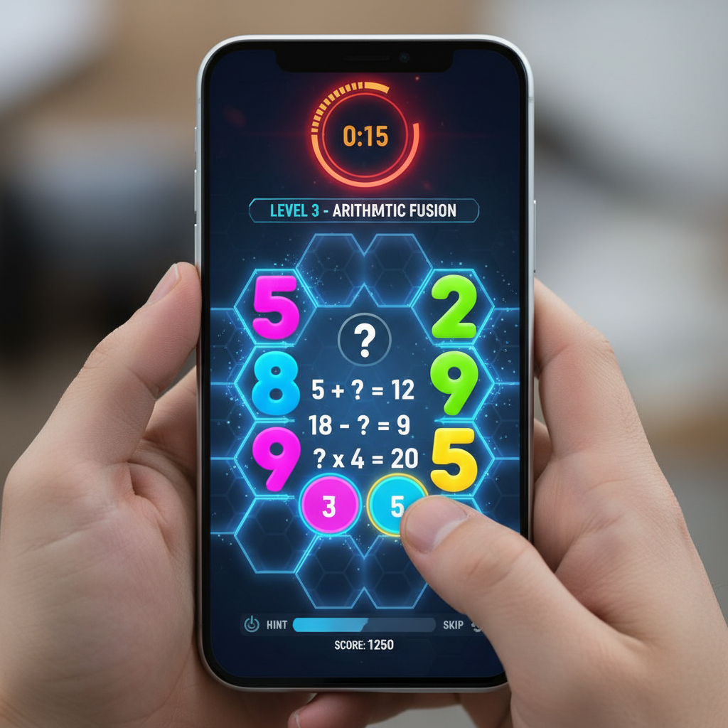 Mobile gaming interface showing colorful puzzle game with engaging graphics